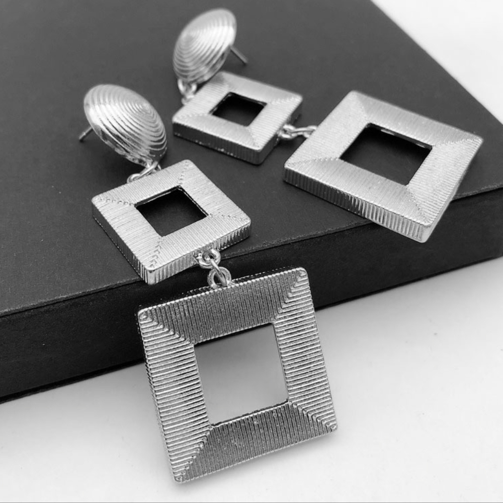 Chunky Punk Silver Tone Drop Earrings